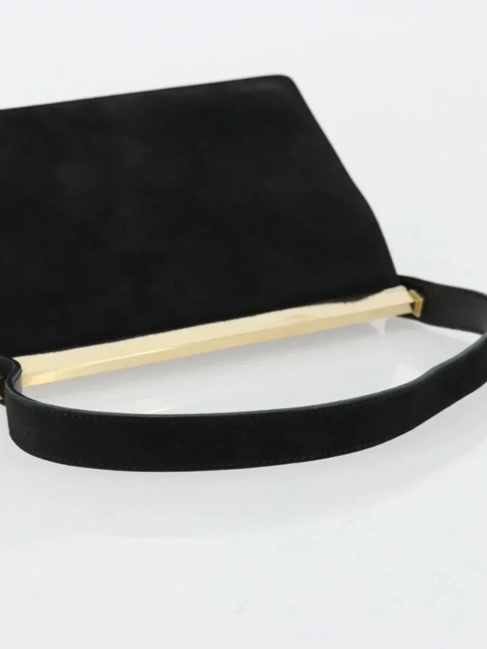 GUCCI Hand Bag Suede Black Gold 001 2058 1928 0 Auth yk20276